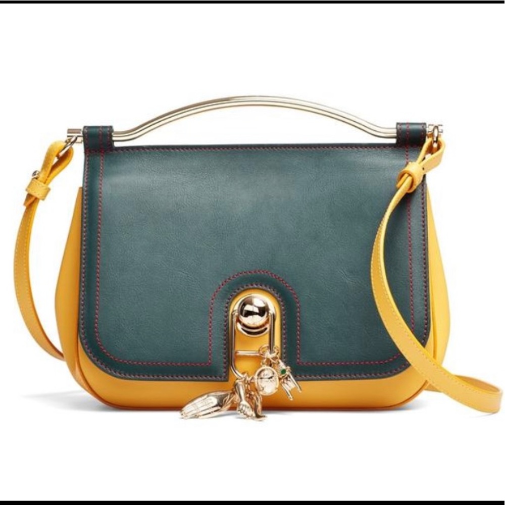 Carven Green Yellow Saddle Crossbody Bag